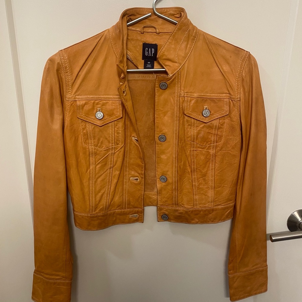 GAP Cropped Camel Leather Jacket